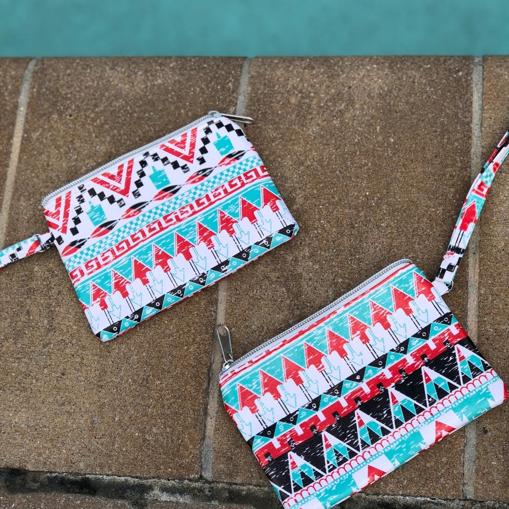 1 Cosmetic Case Striped Multi Colored Wristlet